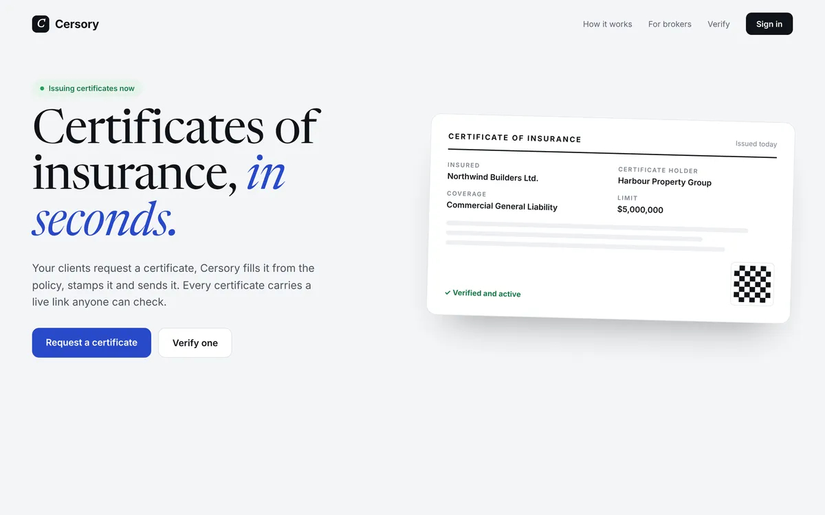 Cersory homepage